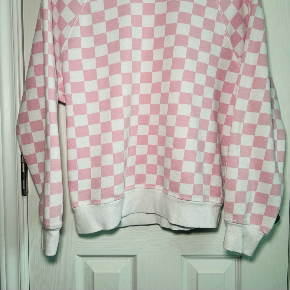 pink and white checkered pullover sweatshirt - Picture 3 of 6